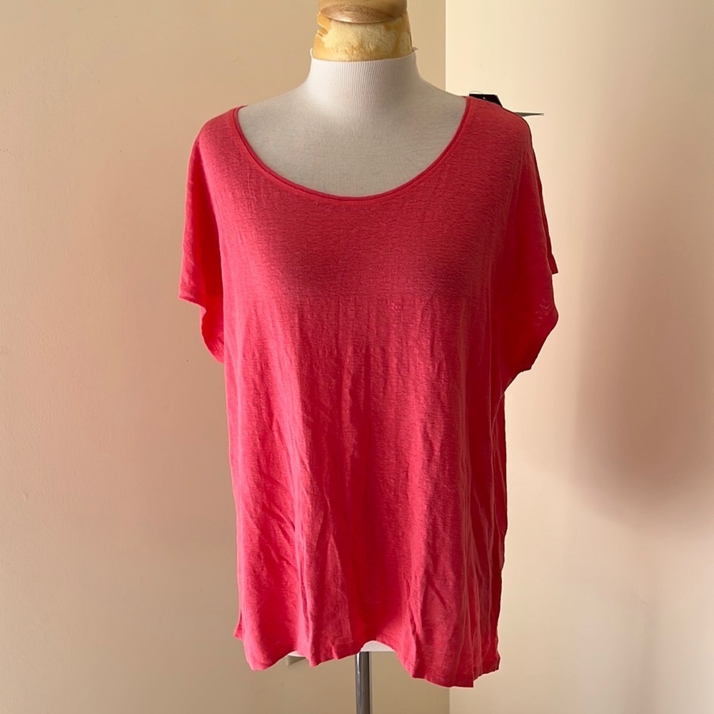 NWT! EILEEN FISHER size L scoop neck peony cap sleeve top